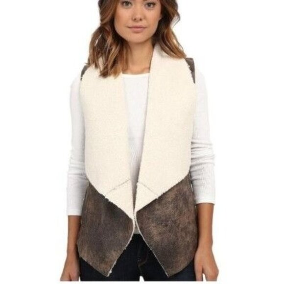 Jack By BB Dakota XS Brown Faux Suede & Sherpa Open Front Sleeveless Vest - Picture 1 of 6